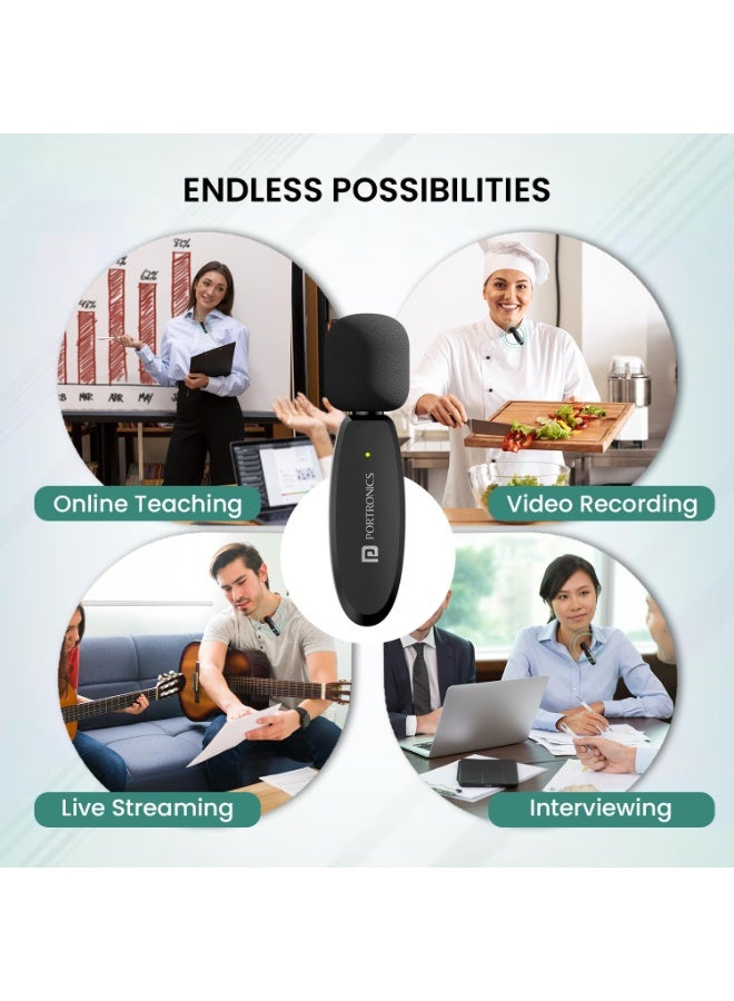 بورترونيكس Portronics Dash 7 Omnidirectional Type C Wireless Microphone, Noise Cancellation, Plug & Play, Lapel Wireless Mic for Video Recording, Supports Type C Android, iPhone, Camera(Black) - Image 4